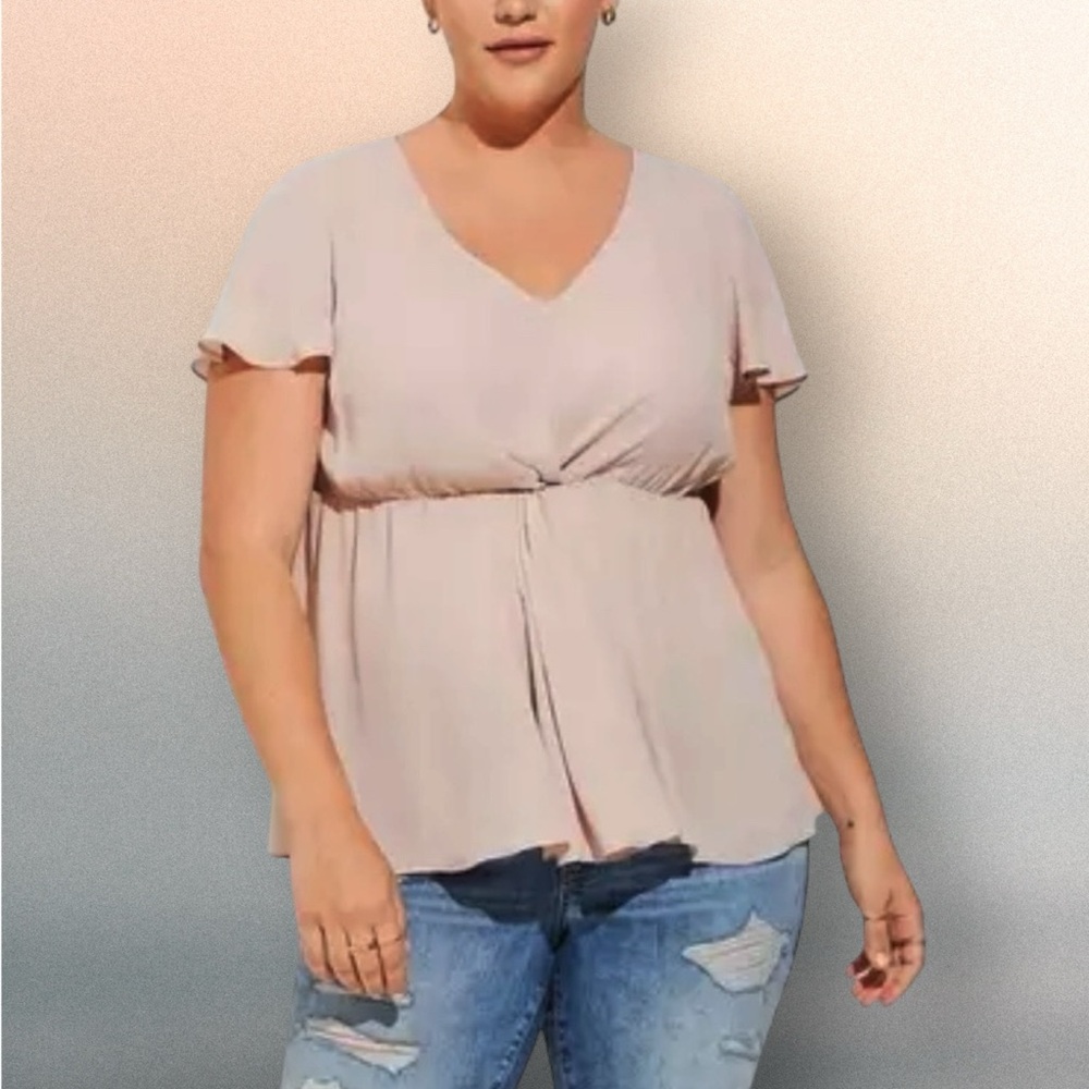 Torrid Georgette Twist Surplice Flutter Sleeve Blouse Size 2X in Mushroom